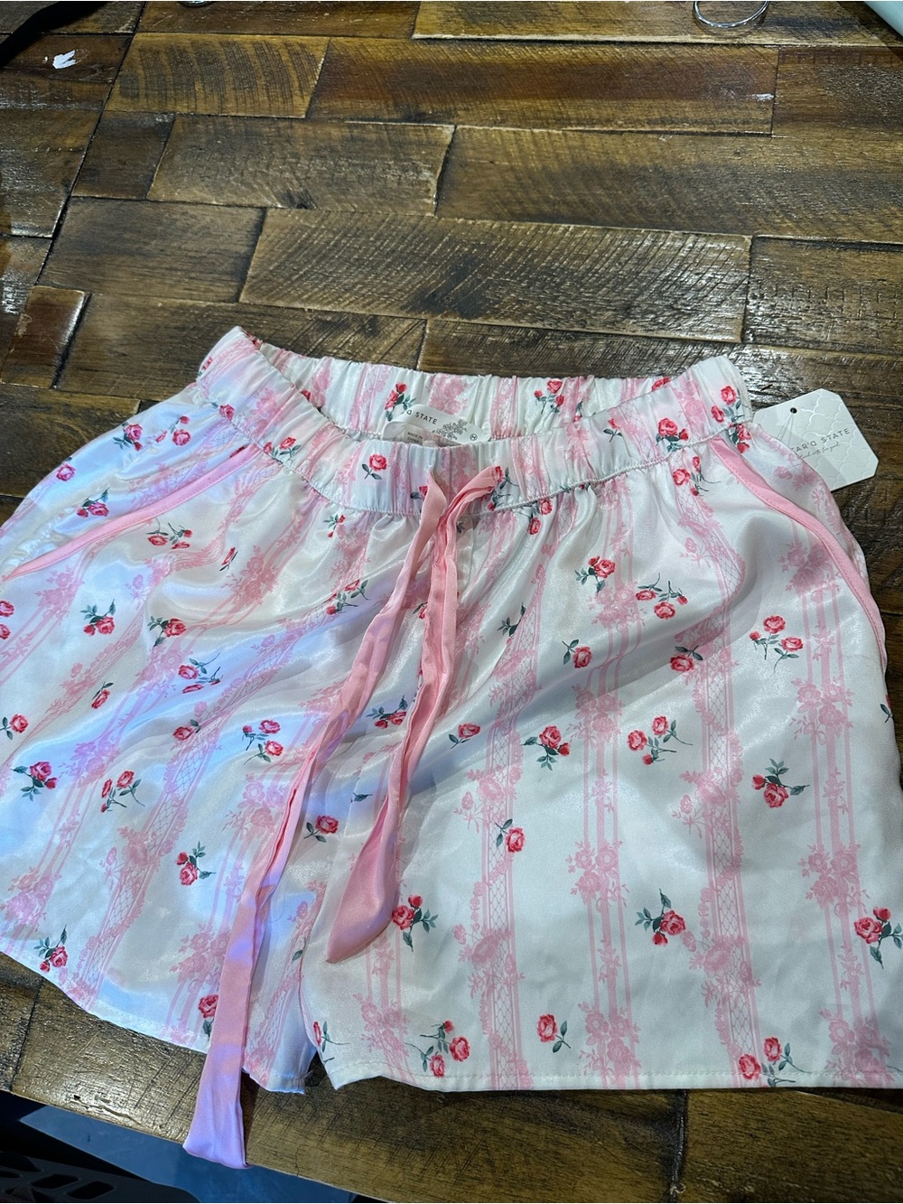 Altar'd State Pink and White Floral High-Waist Shorts